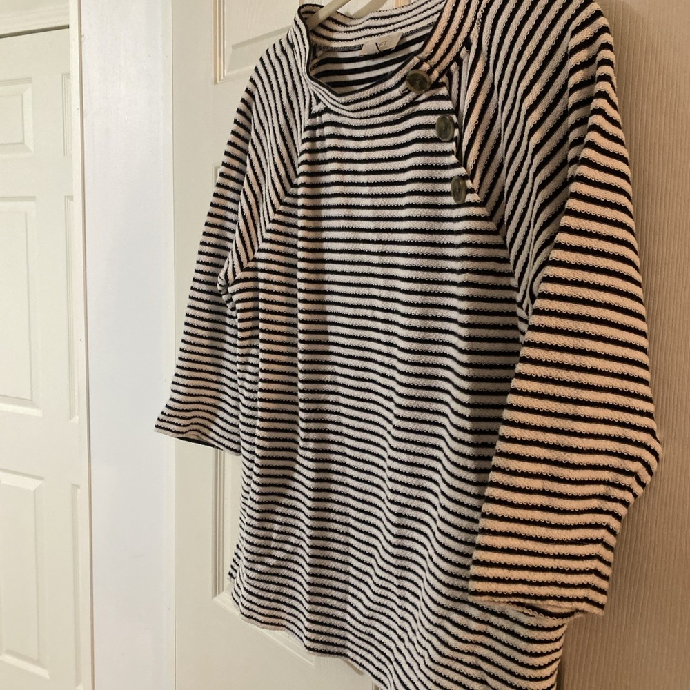 Loft Outlet Black‎ & White 3/4 Sleeve Sweater Women's Size Large K1